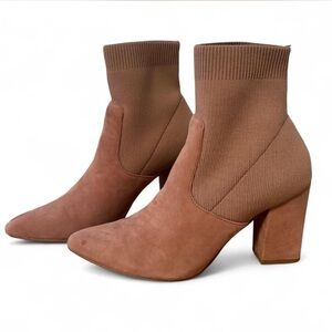 Steve Madden Tan Heeled Sock Booties